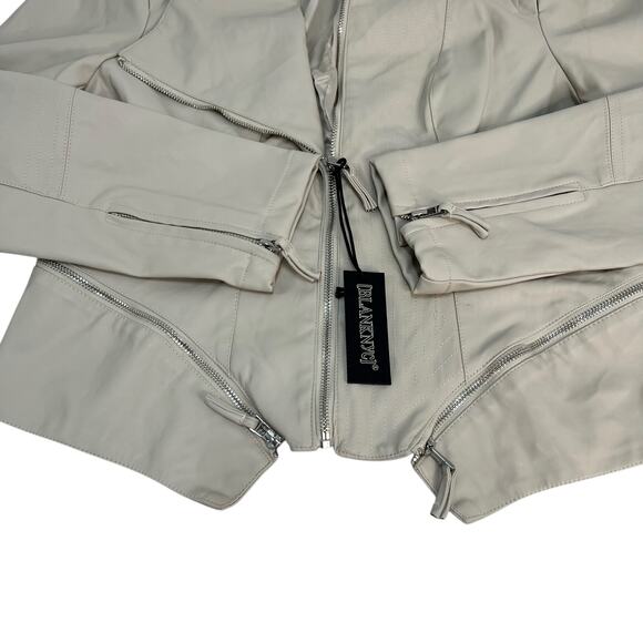 Blank NYC Size XL Faux Leather Vegan Zip Front Moto Jacket Cream Lined Edgy NWT - Picture 7 of 16